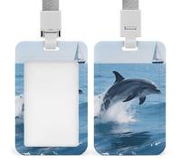 Killer Whale Jump Id Badge Holder with Breakaway Lanyard Vertical Clear Plastic Card Protector Sleeve Waterproof & Heavy Duty Name Tag Holder for Nurse Teacher Office Staff Women Men