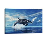 Killer Whale Orca Wall Art Hanging Paintings, Pair Leaping Blue Ocean Iceberg Canvas Print, Marine Life Artwork for Living Room Bedroom Interior Wall Decor 12x18inch(30x45cm)