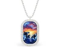 Killer Whale Orcas Painting Personalized Necklace Print Pattern Pendant With Chain Gifts For Women Men Silver-style-24