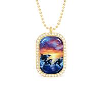Killer Whale Orcas Painting Personalized Necklace Print Pattern Pendant With Chain Gifts For Women Men Golden-style-24