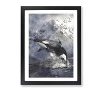 Killer Whale Painting Modern Framed Wall Art Print, Ready to Hang Picture for Living Room Bedroom Home Office Décor, Black A3 (34 x 46 cm)