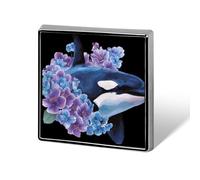 Killer Whale Pansy Purple Flowers Badge Pin Brooch Square Shape Button Aluminum Decor for Backpacks Hats 0.7 Inch