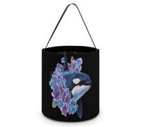 Killer Whale Pansy Purple Flowers Halloween Tricking Or Treating Candy Bag Reusable Tote Bag for Party Easter