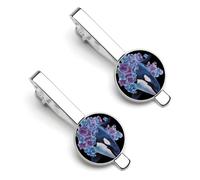 Killer Whale Pansy Purple Flowers Men's Tie Clips Necktie Bar Pinch Clip Set of 2 Formal Business Wedding Accessories