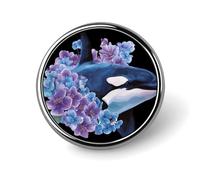 Killer Whale Pansy Purple Flowers Round Pin Brooch Badge Button Stylish Aluminum Decorative for Clothes Backpacks Hats