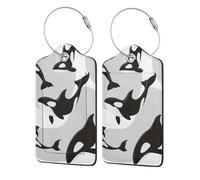 Killer Whale Pattern Fish Pattern,Luggage Tags Pu Leather Name Tag Travel Suitcase Identifier ID Tags Durable Luggage Label 2 pcs