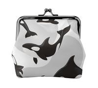Killer Whale Pattern Fish Pattern, PU Leather Coin Purse, Small Wallets, Change Pouch with Kiss Lock Clasp Buckle, Change Purse