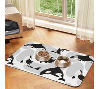 Killer Whale Pattern Fish Pattern,Waterproof Pet Feeding Mat,Cat Dog Placemats for Food and Water, PU Leather Food Mats,40x60cm