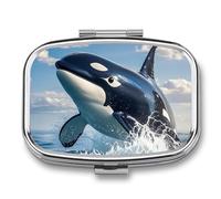 Killer Whale Pill Box 2 Compartment Portable Pill Case Daily Square Pill Organizer for Pocket Purse Daily Medicine Container to Hold Vitamins Fish Oil Travel Gifts