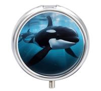Killer Whale Pill Box Round Portable Small Pill Case Waterproof Travel Pill Box Organizer for Pocket Purse and Daily Convenience