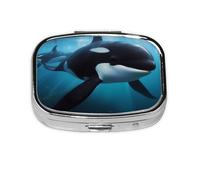 Killer Whale Pill Case 2 Compartment Pill Box Portable Metal Pill Organizer Cute Travel Pill Container Vitamin Organizer for Purse Pocket Travel Gift