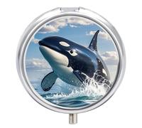 Killer Whale Pill Case 3 Compartment Portable Pill Box Daily Round Pill Organizer for Pocket Purse Daily Medicine Container to Hold Vitamins Fish Oil Travel Gifts