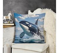 Killer Whale Plush Pillow Case Soft Fluffy Decorative Throw Pillow Cover with Invisible Zipper Double Side Personality Cushion Case for Couch Bed Sofa Car Bedroom 16 "x16