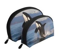 Killer Whale Portable Shell Cosmetic Bag Set - Travel Makeup Organiser with Zipper & Inner Compartments