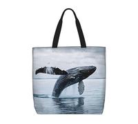 Killer Whale Print Canvas Tote Bags for Women Reusable Grocery Bag Large Gym Canvas Cloth Pouch Portable Shopping Handbag with Inner Pocket