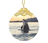 Killer Whale Print Christmas Hanging Ornament, Glass Round Pendant For Xmas Tree Festive Holiday Home Decor