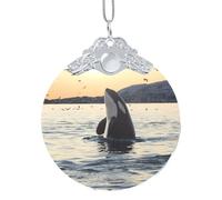 Killer Whale Print Christmas Hanging Ornament, Glass Round Pendant For Xmas Tree Festive Holiday Home Decor