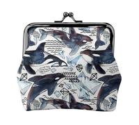 Killer Whale Print Compact Coin Purse 4.52 x 4.13in Cute Mini Wallet with Kiss Lock Waterproof Pouch