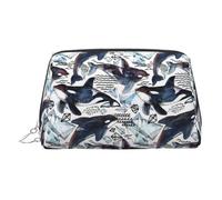 Killer Whale Print Makeup Bag, Cosmetic Bag,Women Pu Leather Cosmetic Bags with Wrist Strap Travel Toiletry Pouch Makeup Bag