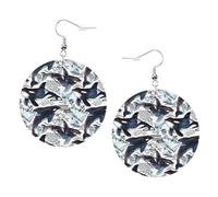 Killer Whale Print Piercing Round Leather Earrings Set 1 Pair Stylish Leather Earrings Dangle Hoop For Women Jewelry Gifts