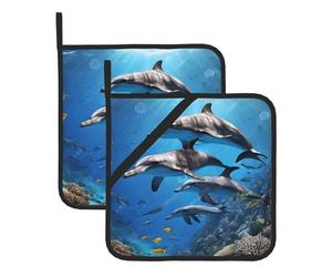 Killer Whale Print Potholders set of 2 Heat-Resistant Hot Pads Mat with Hanging Loop for Countertops Oven Pan Plate Bowl Pot Holders for Kitchen Cooking Baking Chef