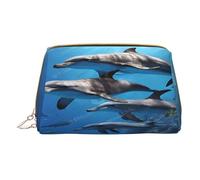 (Killer Whale Print) Print Pu Leather Makeup Bag with Zipper Pocket Compact Organizer for Travel/Purse