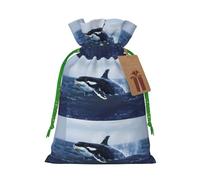 Killer Whale Print Printed Christmas Drawstring Gift Bags-Xmas Wrapping Bags,Candy Bag,For Holiday Party Decorations,Wedding Party Supplies S Green Christmas Ribbon