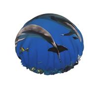 Killer Whale Print Printed Double Layer Lined Shower Cap,Shower Caps For Women Reusable