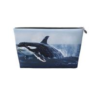Killer Whale Print Printed Travel Cosmetic Bags with Silver Zipper Makeup Organizer Cosmetic Case Toiletry Bag for Women Mom Girls
