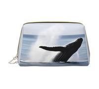 (Killer Whale) Print Pu Leather Makeup Bag with Zipper Pocket Compact Organizer for Travel/Purse