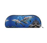 Killer Whale Print Stylish Leather Half Moon Cosmetic Bag Printed PVC Cross Grain Leather Pouch for Pens, Makeup Essentials Compact Organizer for Travel, School Office