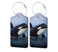Killer Whale Printed Cute Luggage Tags for Suitcases,Travel Tags for Luggage 4 Pack Pu Leather Cruise Luggage Tag Holder with Privacy Flap,Name Id Label and Metal Loop