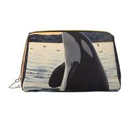 Killer Whale Printed Leather Makeup Bag for Women Girls - Portable Travel Cosmetic Organiser Toiletry Bag