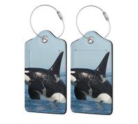 Killer Whale Printed,Luggage Tags Pu Leather Name Tag Travel Suitcase Identifier ID Tags Durable Luggage Label 2 pcs
