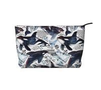 Killer Whale Printed Make up Bag for Women Corduroy Makeup Bags Zipper Travel Cosmetic Bags Pouch Organizer