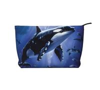 Killer Whale Printed Makeup Bag Corduroy Travel Cosmetic Bags Cosmetic Case Toiletry Bag Organizer for Women Mom Girls