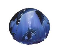 Killer Whale Printed Shower Cap,Waterproof Shower Cap For Women Reusable Shower Hat Bath Caps With Elastic Band