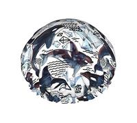Killer Whale Printed Shower Caps For Women,Reusable Elastic Bath Caps,Double WaterproofBathing Shower Hat