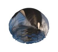 Killer Whale Shower Caps for Women Reusable Waterproof Shower Bonnet Large Elastic Bath Caps Double Layers Bathing Hair Caps Designed for all Hair Lengths with PEVA Lining