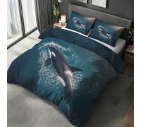 Killer Whale Single Duvet Cover, Marine Life Orca Bedding Set 2 Piece Soft Microfiber Quilt Cover Reversible Duvet Sets with 1 Pillows Zipper Closure L-130