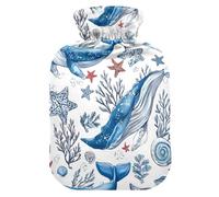 Killer Whale Starfish Pattern Hot Water Bottle with Velvet Cover Hot Water Bag for Pain Relief 2L, Neck Cramps Shoulders Pain Relief, Hot Cold Pack