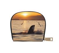 Killer Whale Under Sunset Leather Semi-Circular Card Bag, Compact and Convenient, Easy to Store