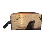 Killer Whale Under Sunset Printed Cosmetic Case with Handle, Lightweight Compact Storage for Makeup, Toiletries & Gadgets, Make up Organiser for Travel, School, Work