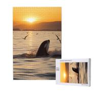 Killer Whale Under Sunset Printed Jigsaw Puzzle with Storage Box, Wooden Puzzle for Adults and Kids, 1000 Pieces Family Fun Decorative Game