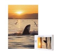 Killer Whale Under Sunset Printed Jigsaw Puzzle with Storage Box, Wooden Puzzle for Adults and Kids, 300 Pieces Family Fun Decorative Game, 28x40 CM