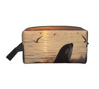 Killer Whale Under Sunset Printed Makeup Bag Travel Portable Cosmetic Bag Large Capacity Makeup Case Toiletry Handbag Organiser for Women