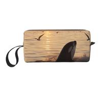 Killer Whale Under Sunset Printed Makeup Bag with Handle, Lightweight Portable Cosmetic Organiser for Travel, Gym & Daily Use – Gift for Women Girls