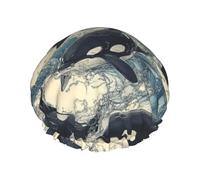 Killer Whale Waterproof Reusable Shower Cap For Women - Elastic Hair Cover For Bath, Spa, Travel & Daily Use