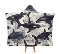 Killer Whale Wearable Blanket Hoodie for Women Men Oversized Soft Fleece Blanket Sweatshirt Cozy Poncho-40 x50