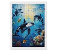 Killer-Whales Diamond 5D Painting Kits for Adult Beginners Square Full Drill DIY Wall Art Craft Decor Gift 12"x16"